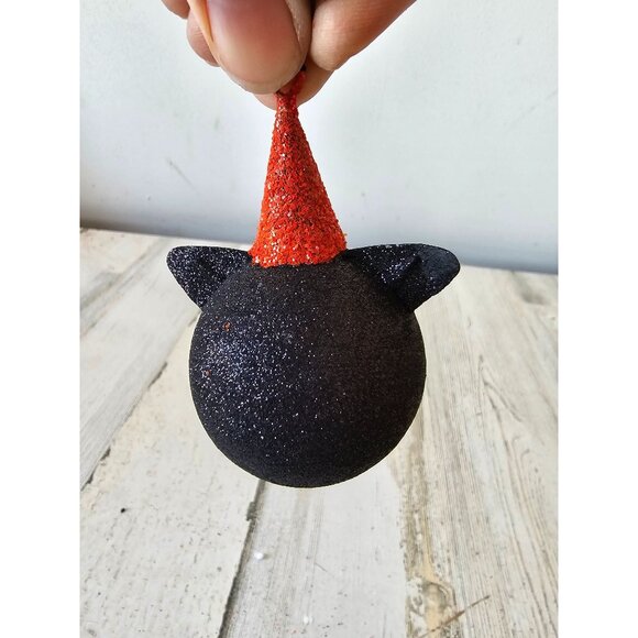 Pier 1 glitter cat hat ornament Halloween decor kitten black sparkle - Picture 3 of 8